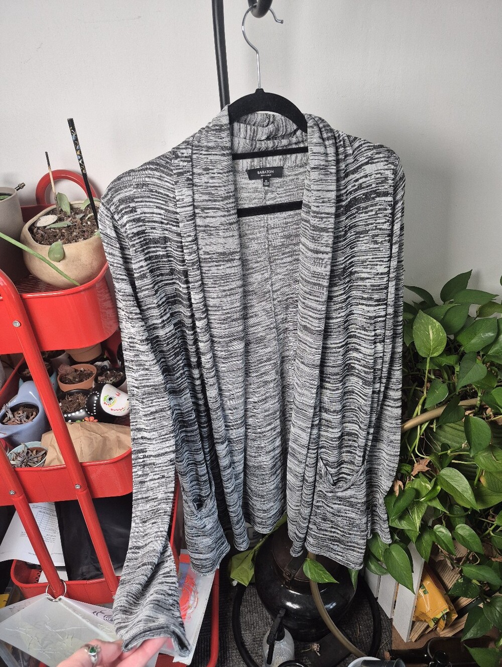Babaton Black and Gray Marled Open Cardigan